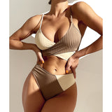 Patchwork Bandeau Bikini Set for Women