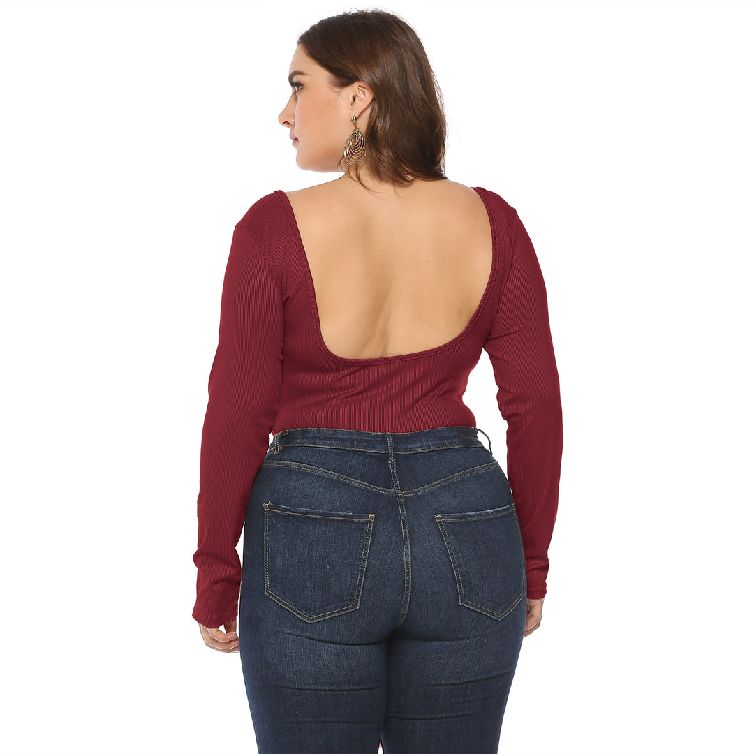 LONG SLEEVE DEEP U BACKLESS BUTTON JUMPSUIT