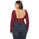 Long Sleeve Deep U Backless Button Jumpsuit for Women