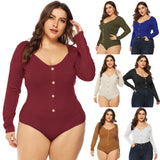 Long Sleeve Deep U Backless Button Jumpsuit for Women