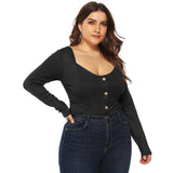 Long Sleeve Deep U Backless Button Jumpsuit for Women