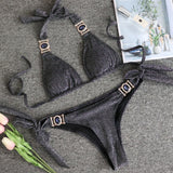 SHINY SPECIAL FABRIC CRYSTAL DIAMOND GOLD STRAP BIKINI