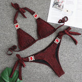 SHINY SPECIAL FABRIC CRYSTAL DIAMOND GOLD STRAP BIKINI