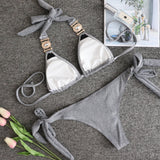 SHINY SPECIAL FABRIC CRYSTAL DIAMOND GOLD STRAP BIKINI