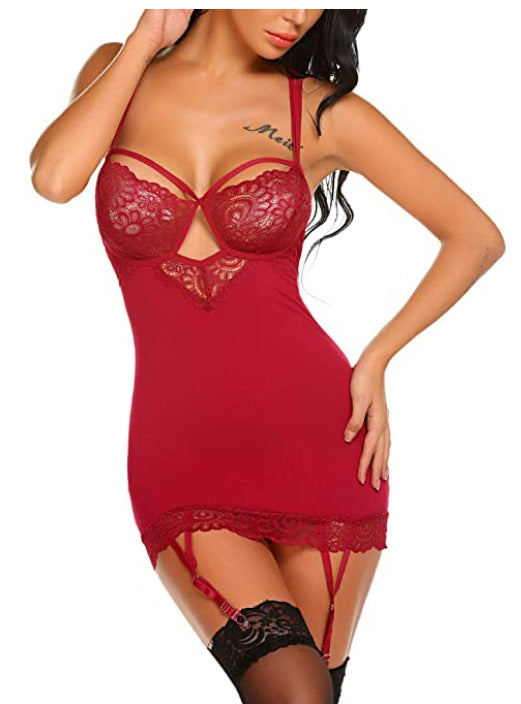 HOT PAJAMAS LACE SPLIT NIGHTDRESS SEXY LINGERIE