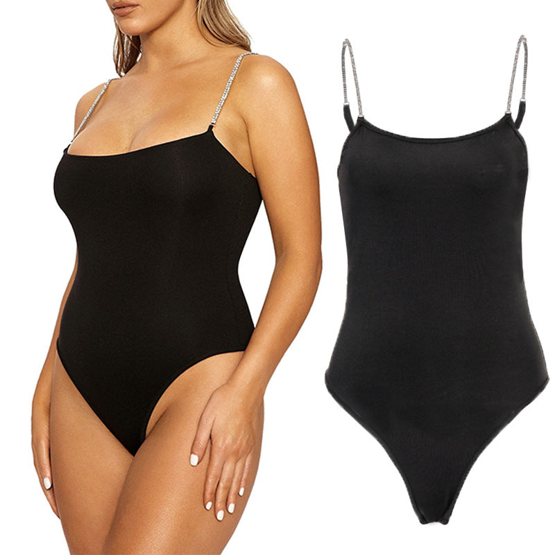 SUMMER   NEW DIAMOND CHAIN SUSPENDERS TIGHT BACKLESS BODYSUIT