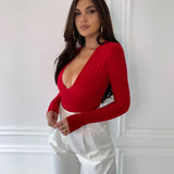 WINTER V-NECK LONG SLEEVE SLIM FIT FLATTERING BODYSUITS