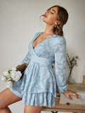 HOLIDAY V-NECK LONG SLEEVE SPRING SUMMER RUFFLE LACE UP DRESS