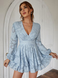HOLIDAY V-NECK LONG SLEEVE SPRING SUMMER RUFFLE LACE UP DRESS