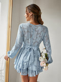 HOLIDAY V-NECK LONG SLEEVE SPRING SUMMER RUFFLE LACE UP DRESS