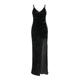 SEXY V NECK SEQUINED LONG DRESS