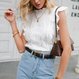 ELEGANT WHITE LACE STITCHING SLEEVELESS TOP