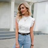 ELEGANT WHITE LACE STITCHING SLEEVELESS TOP