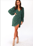 Lantern Sleeve V-Neck Wrap Mini Dress for Women
