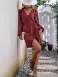 Lantern Sleeve V-Neck Wrap Mini Dress for Women