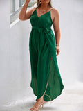 WAIST TIGHT SLEEVELESS V-NECK PLUS SIZE DRESS