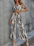 OFF SHOULDER RUFFLES CROP TOP AND WIDE LEG PANTS SUIT