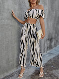 OFF SHOULDER RUFFLES CROP TOP AND WIDE LEG PANTS SUIT