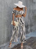 OFF SHOULDER RUFFLES CROP TOP AND WIDE LEG PANTS SUIT