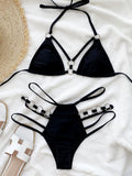 HALTER PUSH UP BIKINI SET SOLID SWIMSUIT