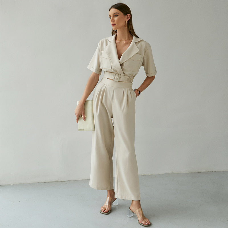 HIGH STREET SHORT SLEEVE V-NECK TWO PIECE SET