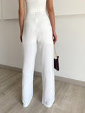 HIGH WAIST BELT LONG BOTTOMS SOLID POCKET LOOSE PANTS