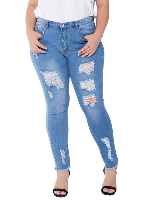 RIPPED STRETCH WASHED SLIM FIT PLUS SIZE JEANS