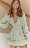 HOLIDAY V-NECK LONG SLEEVE SPRING SUMMER RUFFLE LACE UP DRESS