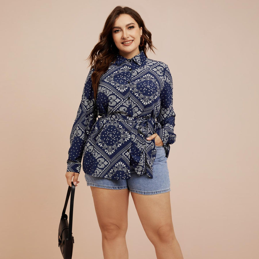 Floral Print Vintage Long Sleeve Shirt for Women