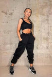 CASUAL SIMPLE ELASTIC WAIST TIGHT BOTTOM TRACK PANTS