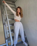 CASUAL SIMPLE ELASTIC WAIST TIGHT BOTTOM TRACK PANTS