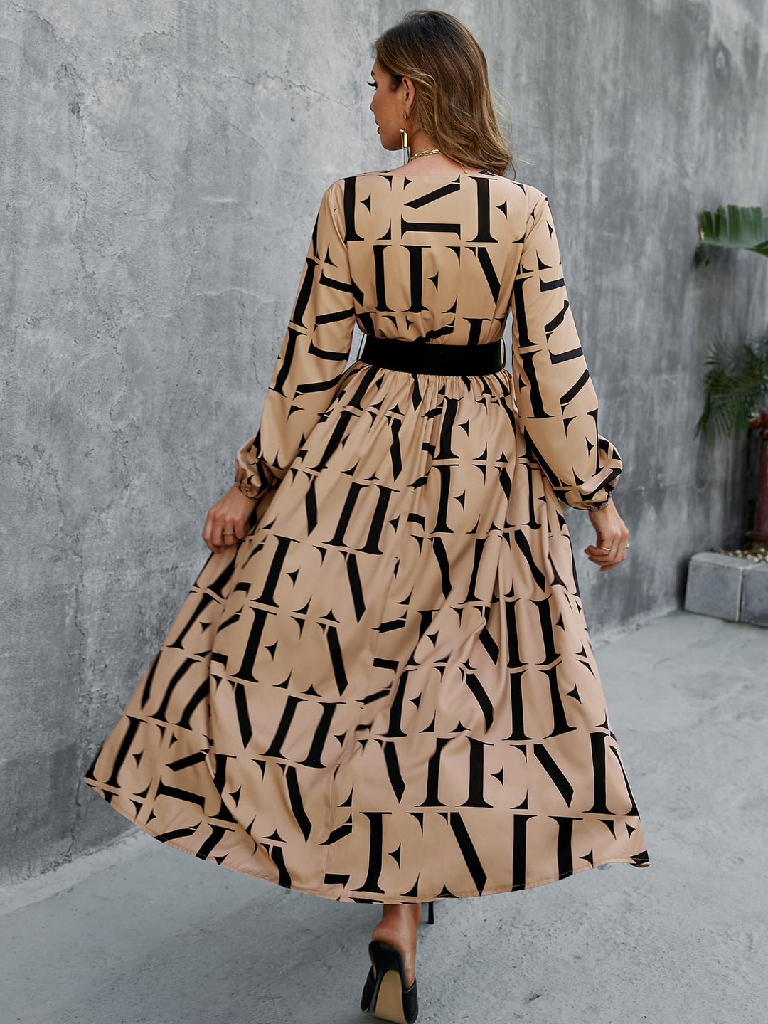 ELEGANT LONG SLEEVE HIGH WAIST BELT MAXI DRESS