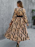ELEGANT LONG SLEEVE HIGH WAIST BELT MAXI DRESS