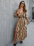 ELEGANT LONG SLEEVE HIGH WAIST BELT MAXI DRESS