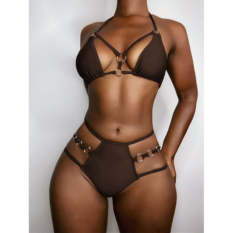 HALTER PUSH UP BIKINI SET SOLID SWIMSUIT