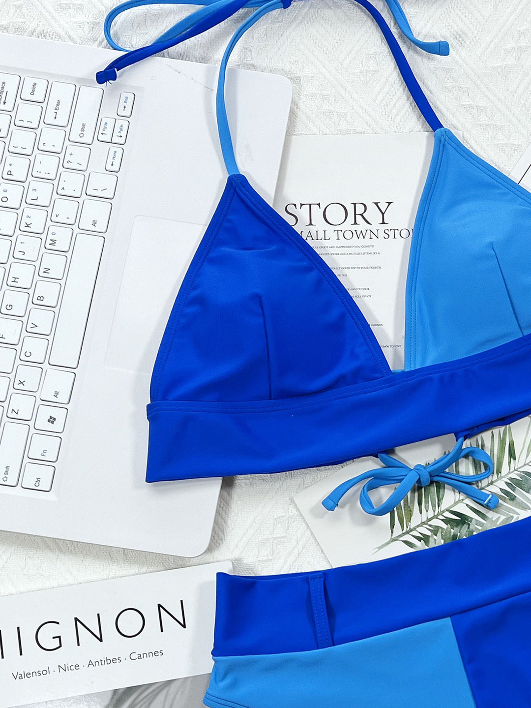 SPLIT SWIMSUIT SOLID COLOR STITCHING BIKINI