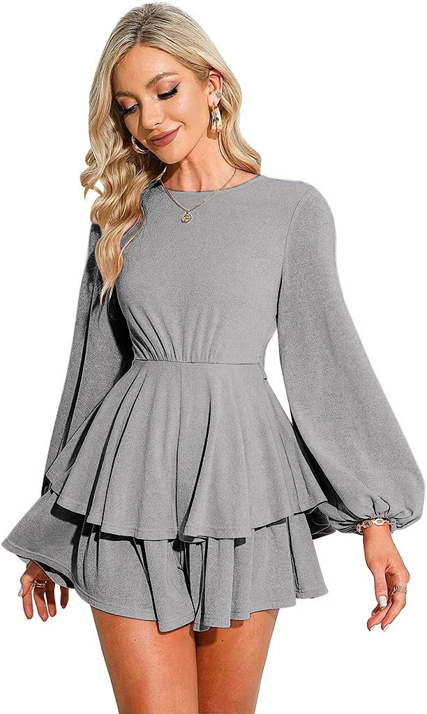 BACKLESS LANTERN LONG SLEEVE MINI DRESS