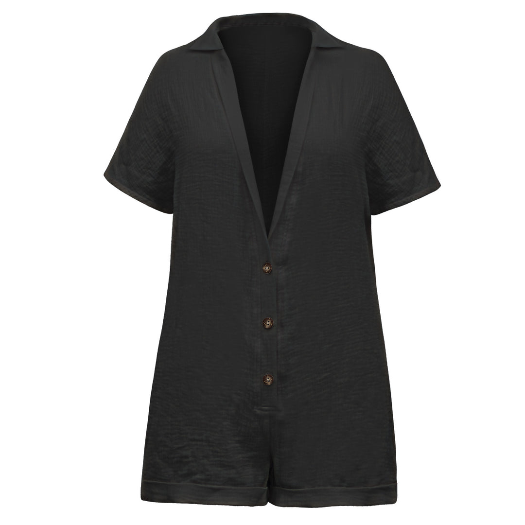 COTTON AND LINEN BREATHABLE COMFORTABLE LOOSE BUTTON DEEP V-NECK JUMPSUIT