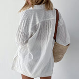 SHIRT JACQUARD LANTERN SLEEVE ELEGANT TOP SHORTS TWO PIECE