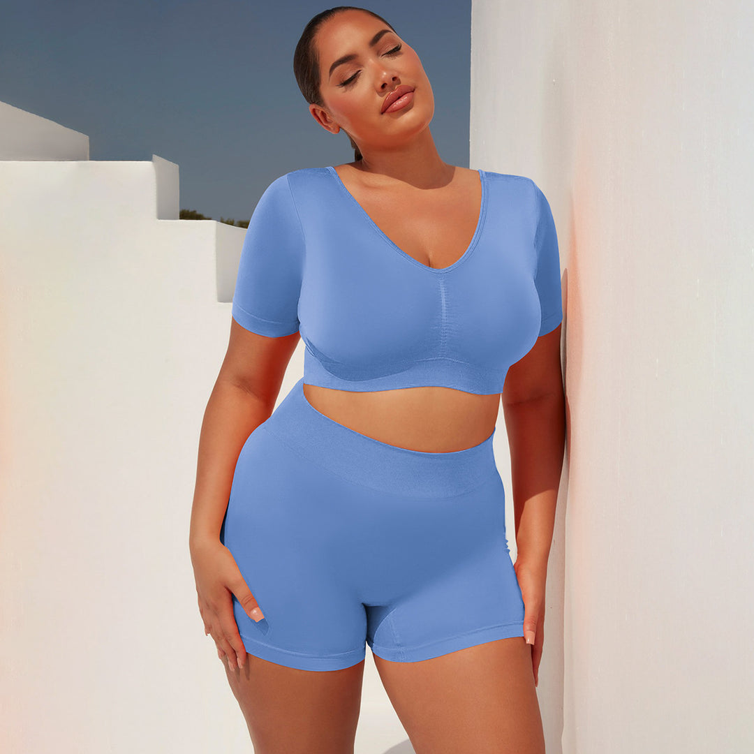 Seamless Tight Short Sleeve Shorts Exercise & Yoga Suit