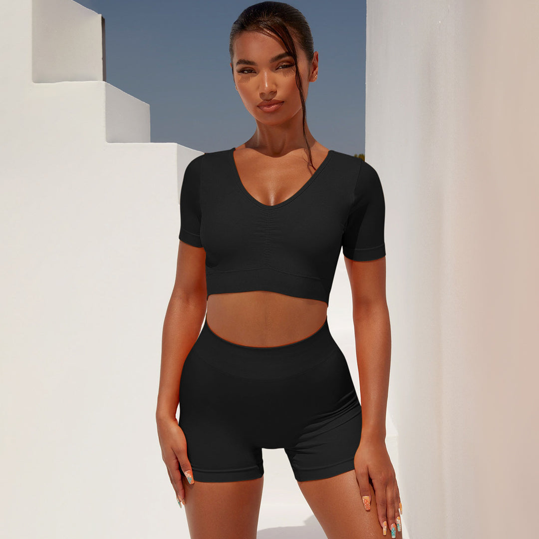 Seamless Tight Short Sleeve Shorts Exercise & Yoga Suit