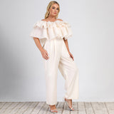 SUMMER NEW LOTUS EDGE OFF-SHOULDER SOLID STRAIGHT-LEG OFFICE SUIT