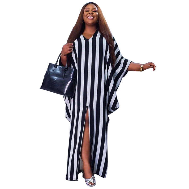 FASHION STRIPED PLUS SIZE WOMEN DRESS