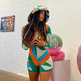 FASHION COLOR CONTRAST SLIM FIT JUMPSUIT SHORTS