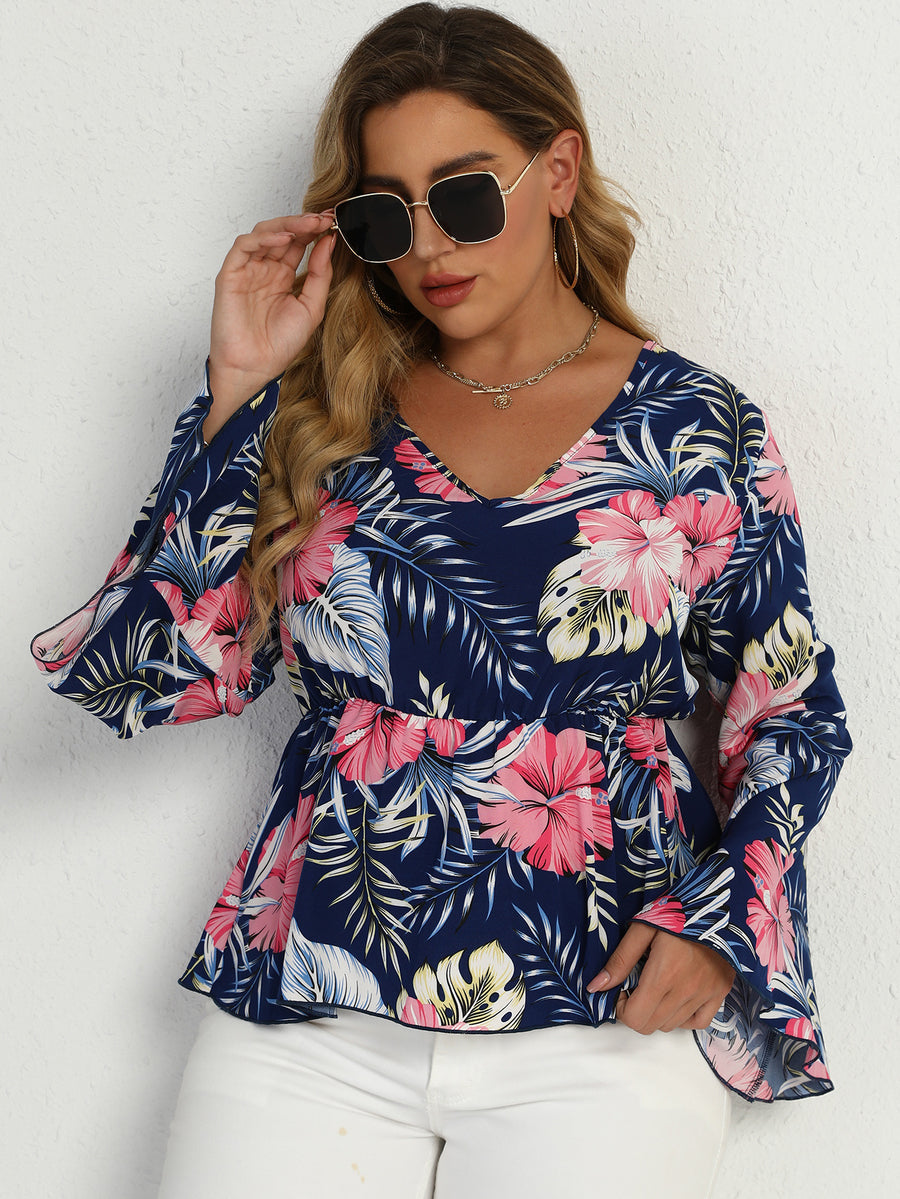 Plus Size Waist-Controlled Long Sleeve Crew Neck Top for Women