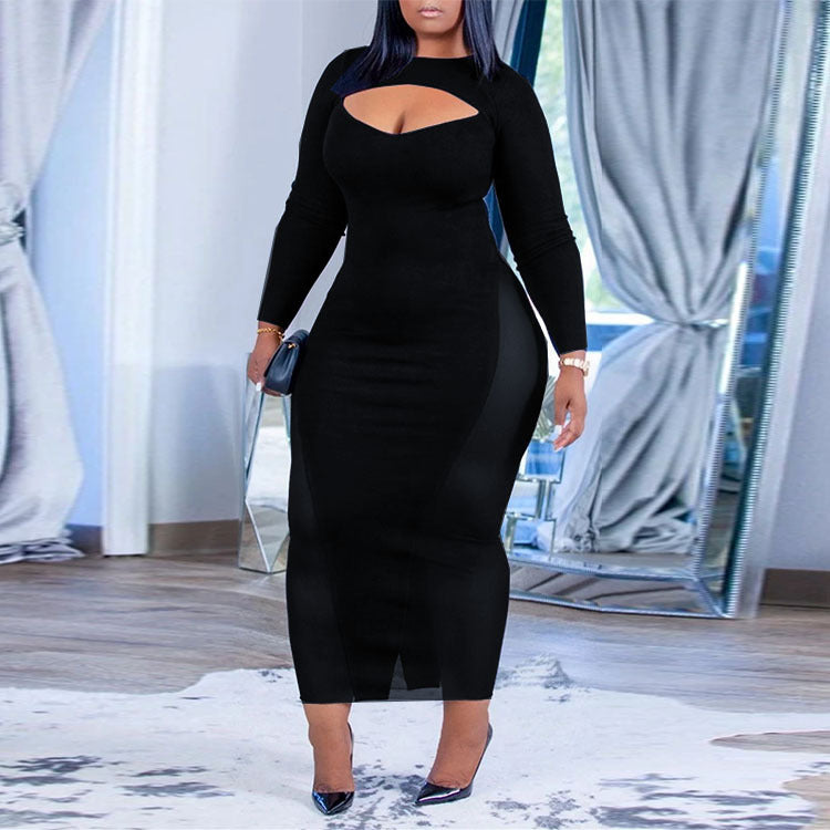 AUTUMN BLACK MID-LENGTH ONE-STEP  PLUS SIZE DRESS