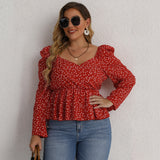Plus Size Waist Trimming Long Sleeve V-Neck Top for Women