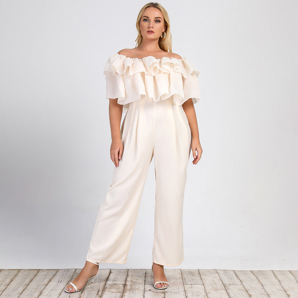 SUMMER NEW LOTUS EDGE OFF-SHOULDER SOLID STRAIGHT-LEG OFFICE SUIT