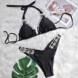 METAL ACCESSORIES RHINESTONE SPLIT SWIMWEAR