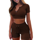 SEAMLESS SPORTS YOGA WORKOUT SHORT SLEEVE SHORTS SUIT